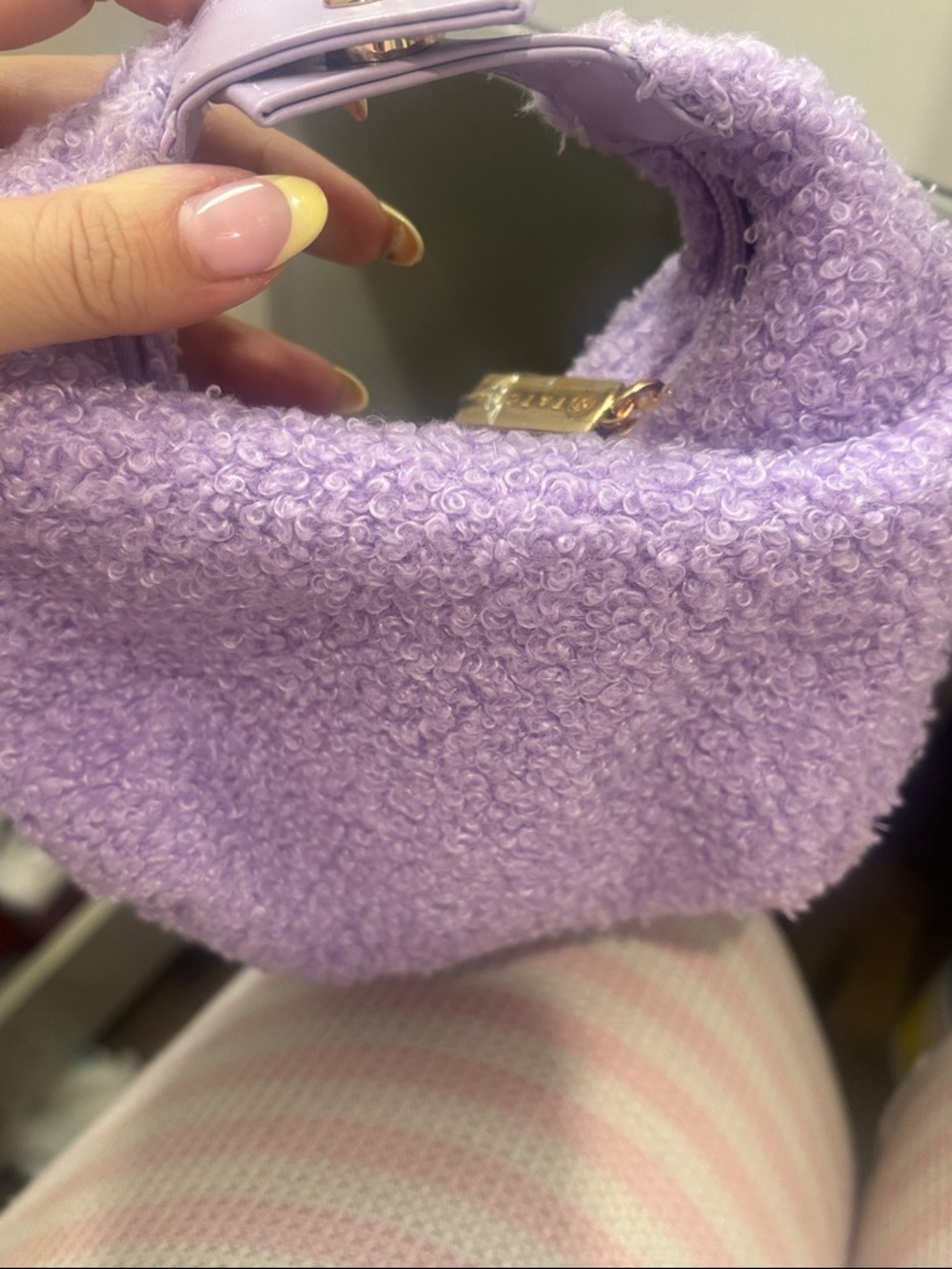 TATCHA Lavender purple Sherpa Mini Bag  with matching keychain